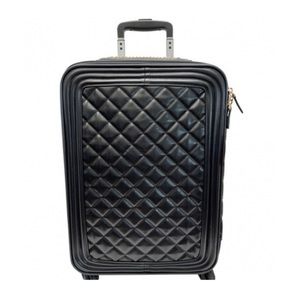 BEST TRAVEL Black faux quilted leather 20" carry-on suitcase on spinner wheels